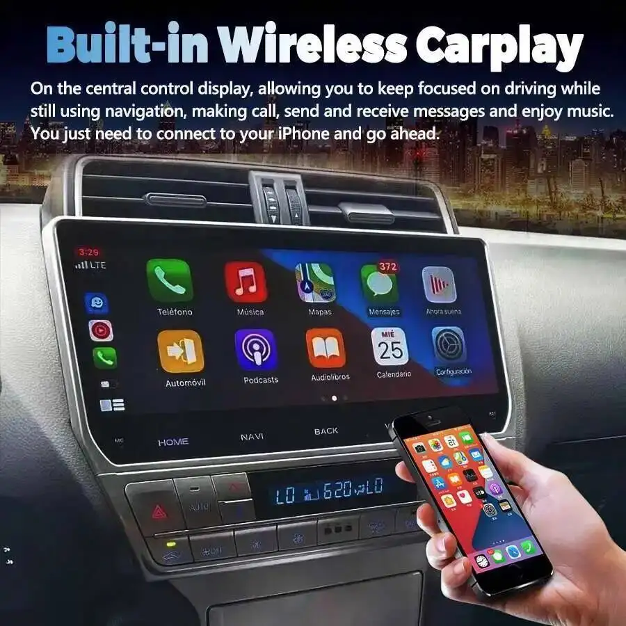 أندرويد 15 المدمج في 360 12.3 "راديو السيارة لتويوتا برادو 2018 Carplay السيارات مشغل وسائط متعددة ستيريو 4G + واي فاي نظام تحديد المواقع نافي شاشة HU