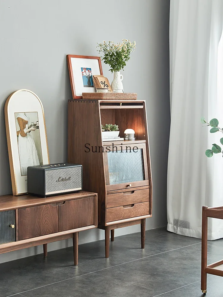 

Black walnut solid wood chest, living room, home storage, antique storage, simple and modern FT