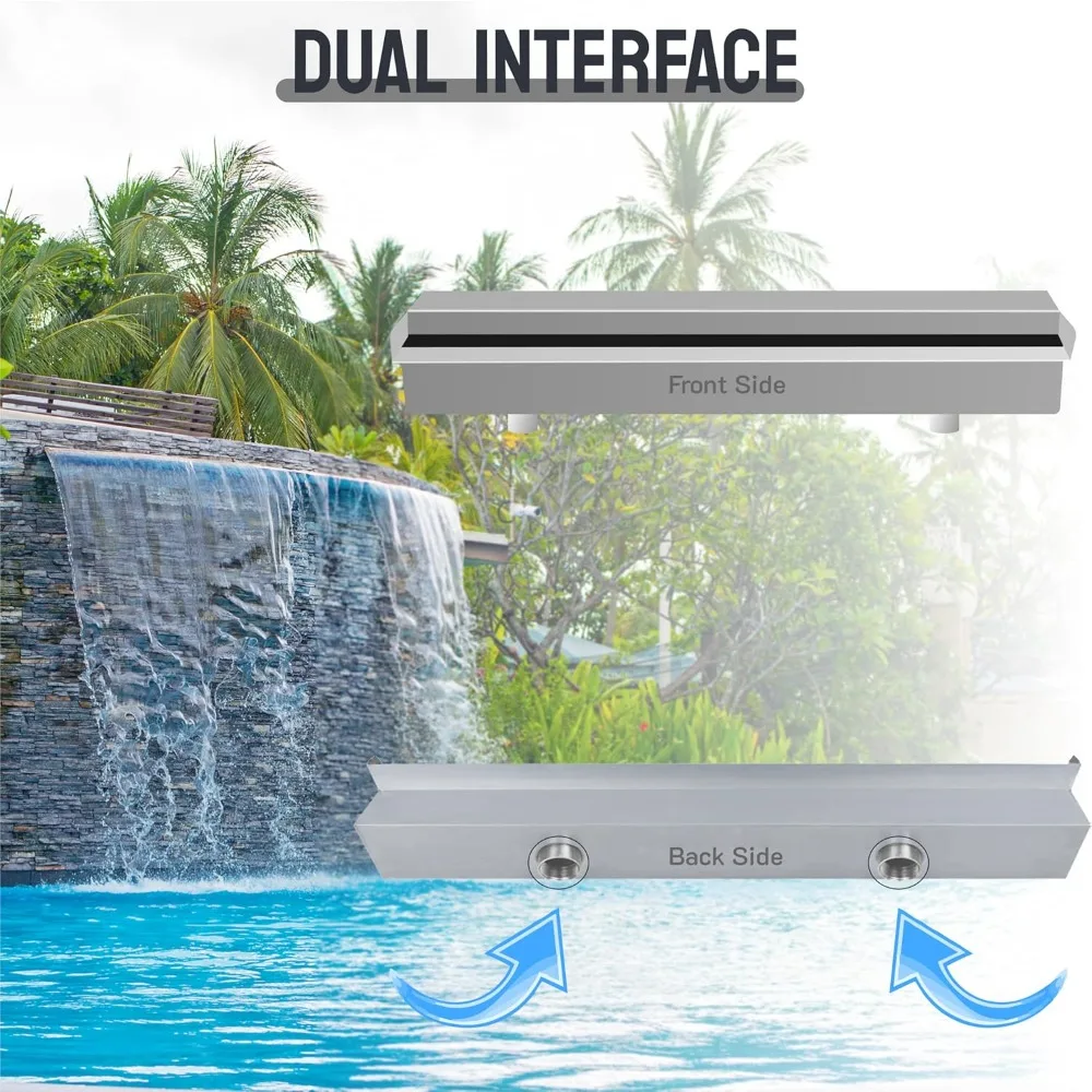- نافورة شلال Spillway 47.2 بوصة × 4.5 بوصة × 3.1 بوصة، شلال حمام السباحة من الفولاذ المقاوم للصدأ لتزيين حمام السباحة والبركة والنافورة الخارجية للحديقة