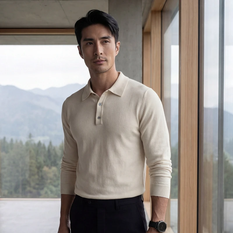 Business casual men's clothing machine washable 100% pure cashmere Worsted sweater fashion POLO collar pullover sweater spring..