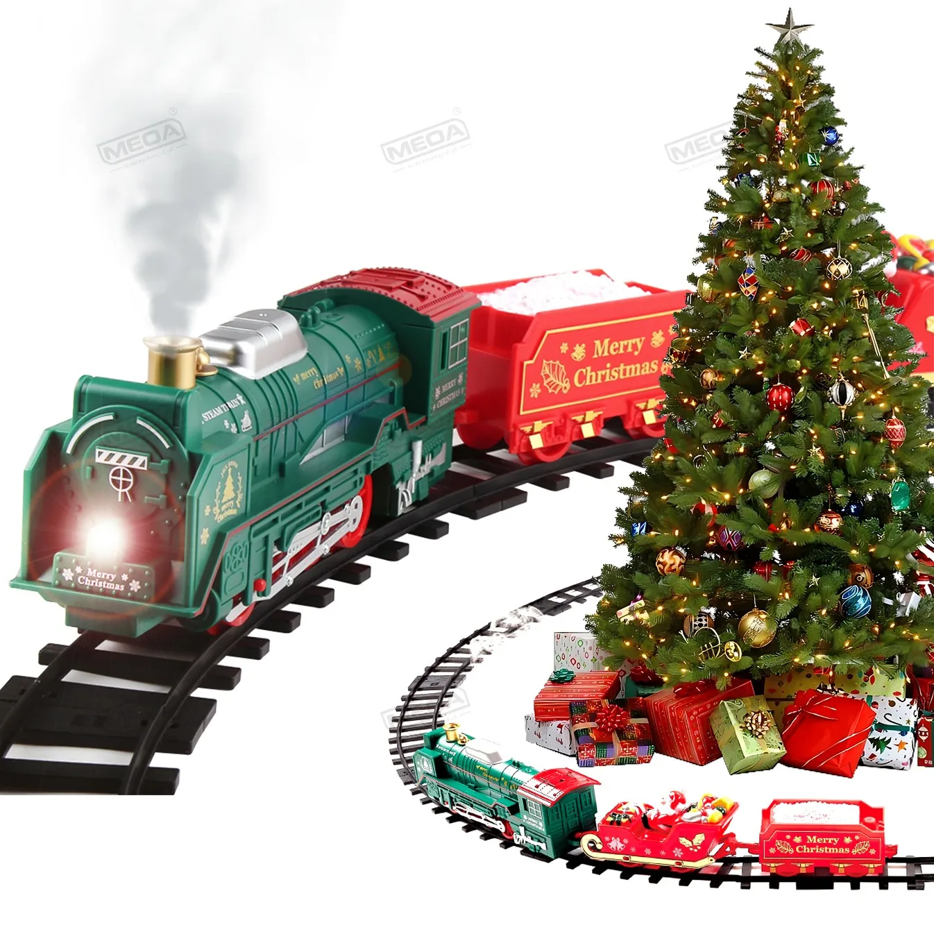 

Christmas Decoration Railway Train with Sound/Light/Santa Claus Classic O/B Track Electric Train Toys for Christmas Tree ﻿