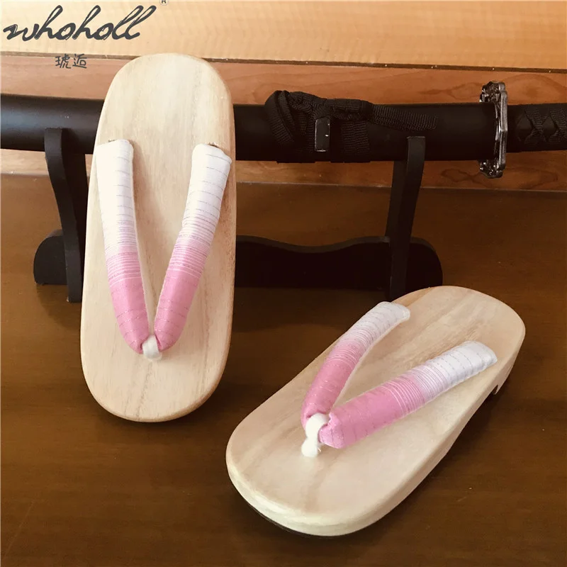 Summer Home Slippers For Women Japanese Geta Wood Clogs Women Platform Slippers Thick Bottom Flip-flops Cospaly Costumes Shoes