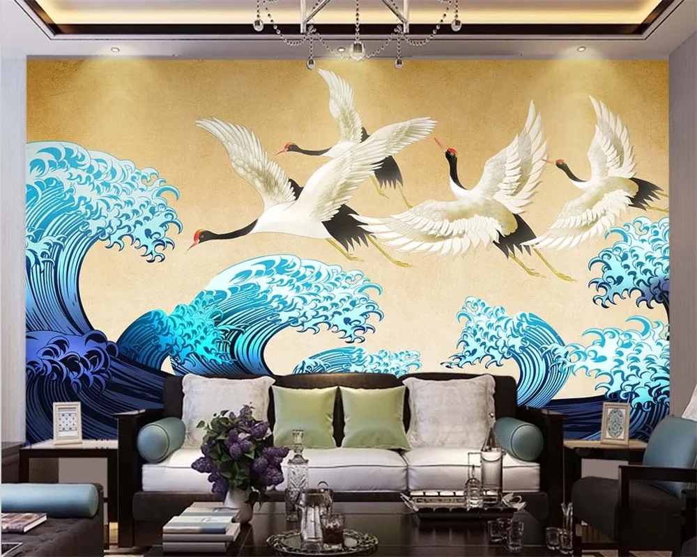 beibehang Custom Modern Bedroom Living Room Moisture-proof Waterproof Decorative Painting Crane Background Wallpaper