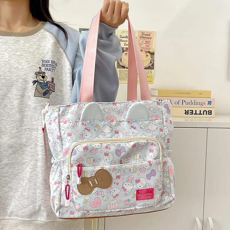 Anime Hello Kitty Fashion Crossbody Bag Kawaii Sanrio Y2K Girls Shoulder Bag Large Capacity Tote Student Stationery Storage Bag