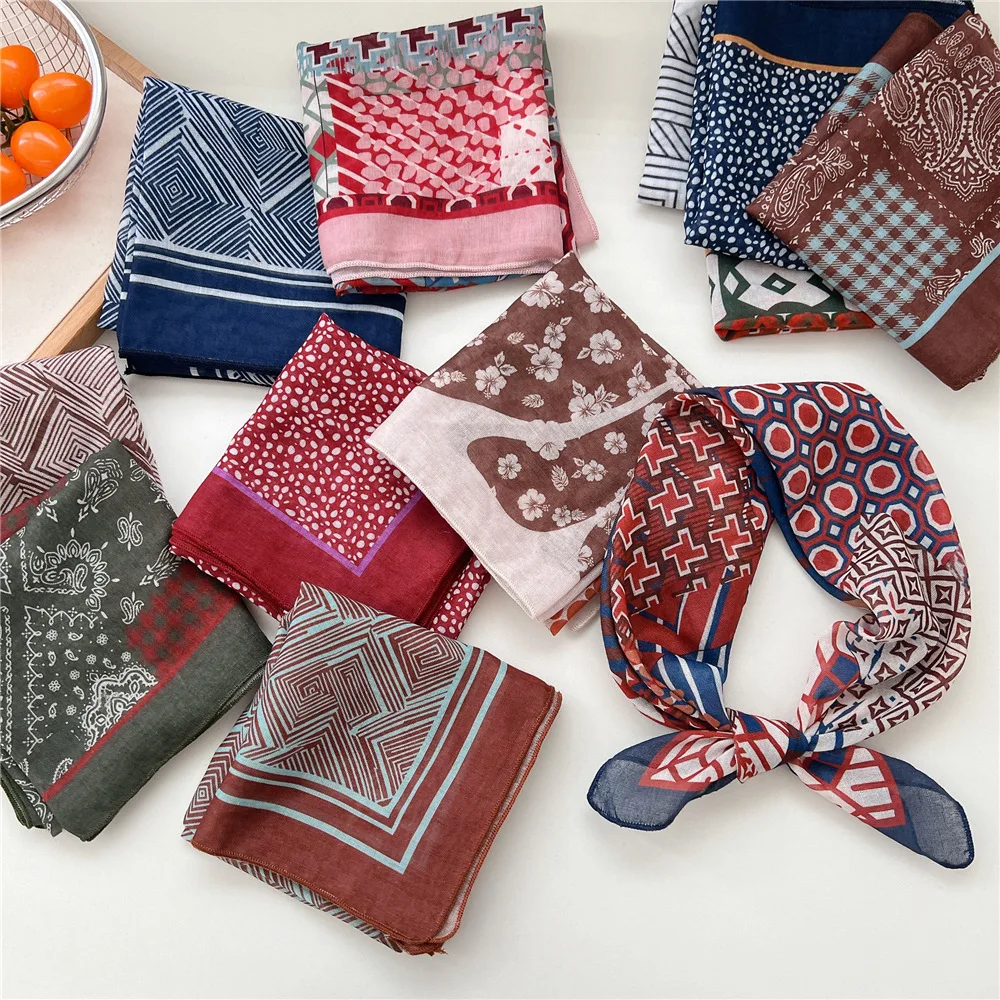 

55 см женский модный милый хлопковый квадратный шарф, повязка для волос, платок, платок, тюрбан, банданы, повязка на голову, шаль, аксессуары