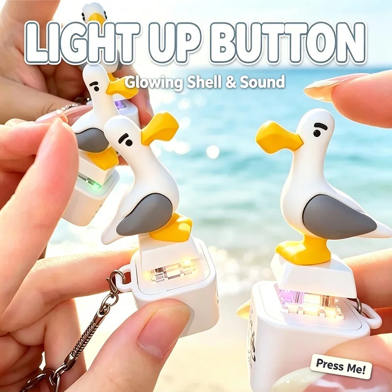 Cartoon Seagull Mine Sound Button Keychain Rechargeable Colorful Luminous Fidget Decompression Toy Portable Pendant Novelty Gift