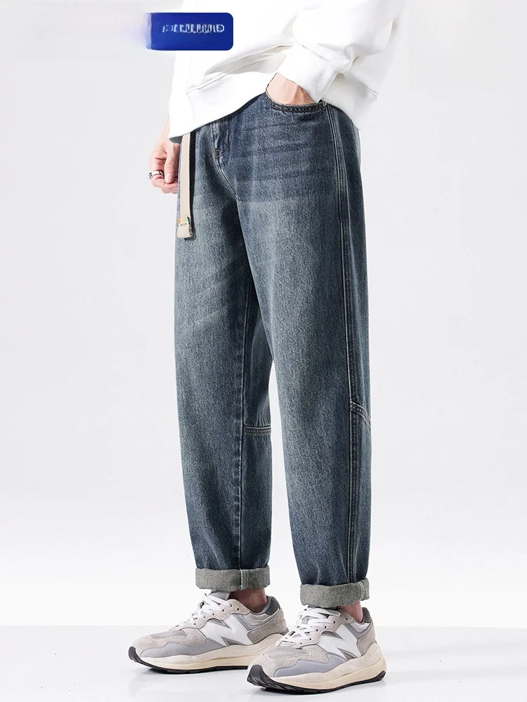 

Wassup Dozen American Vibe Loose Wide Leg Straight Jeans Men's New Style Casual Long Pants Youth Fashion Cotton Polyester Blend