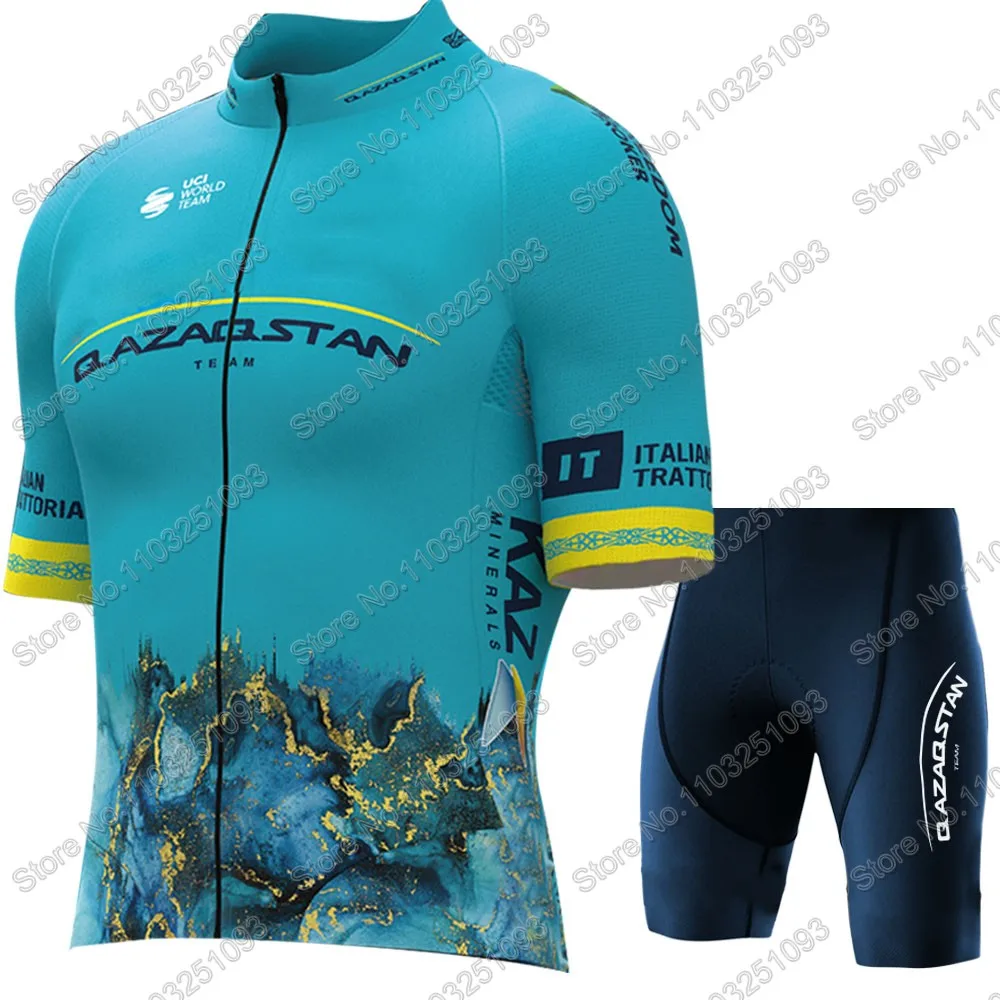 2024 Qazaqstan Team Cycling Jersey Set World Champion Mark Cavendish Cycling Clothing Men Road Bike Shirts Suit Bicycle Shorts