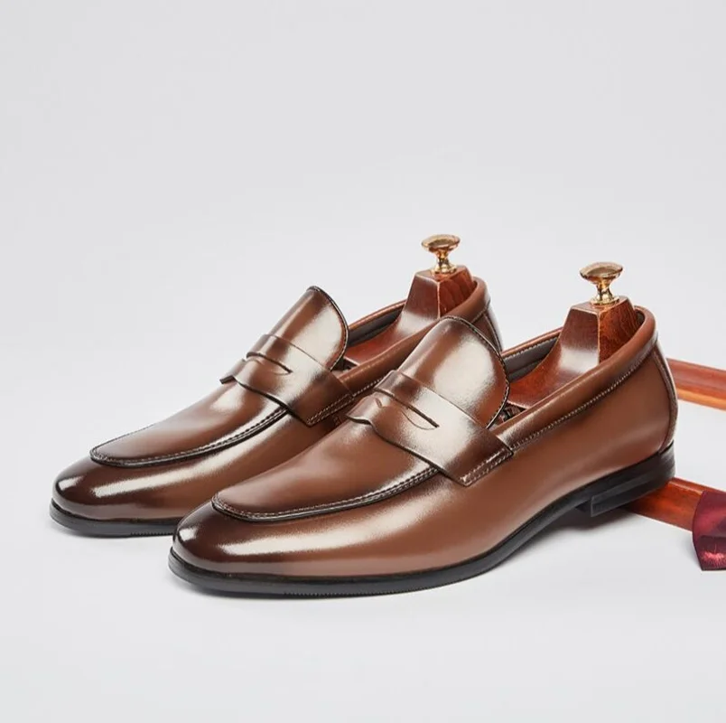 Size 38-45 Spring Autumn Mens Penny Loafers Genuine Leather Hand Painted Slip On Dress Shoes Men Wedding Casual Business Shoes