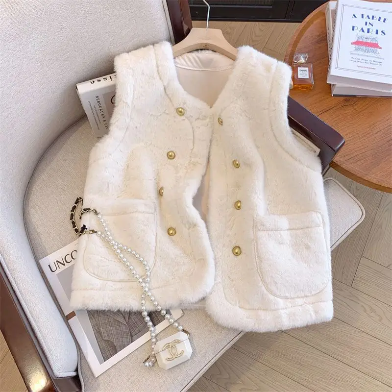 المألوف مزدوجة الصدر فروي سترة المرأة الخريف والشتاء مزاجه صدرية ضئيلة