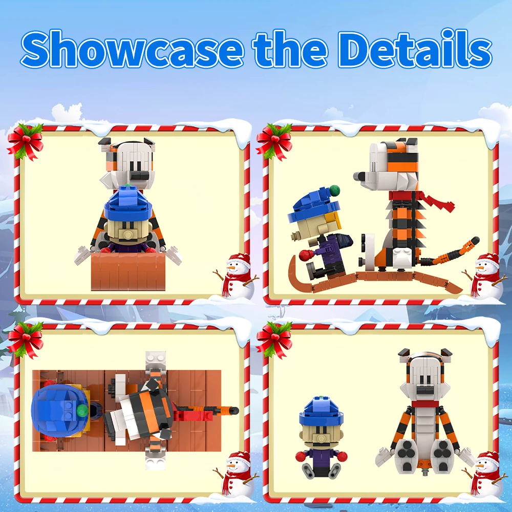 Set di blocchi di avventura per ragazzo e tigre, modello di caratteri di fumetti vintage, regalo per ragazzi, ragazze, adulti, ruota di animali