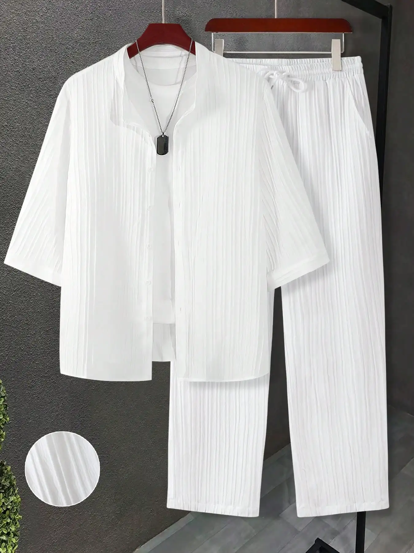 

Мужской комплект из 2 предметов: рубашка с коротким рукавом и брюки с завязками на талии, повседневный наряд для отдыха