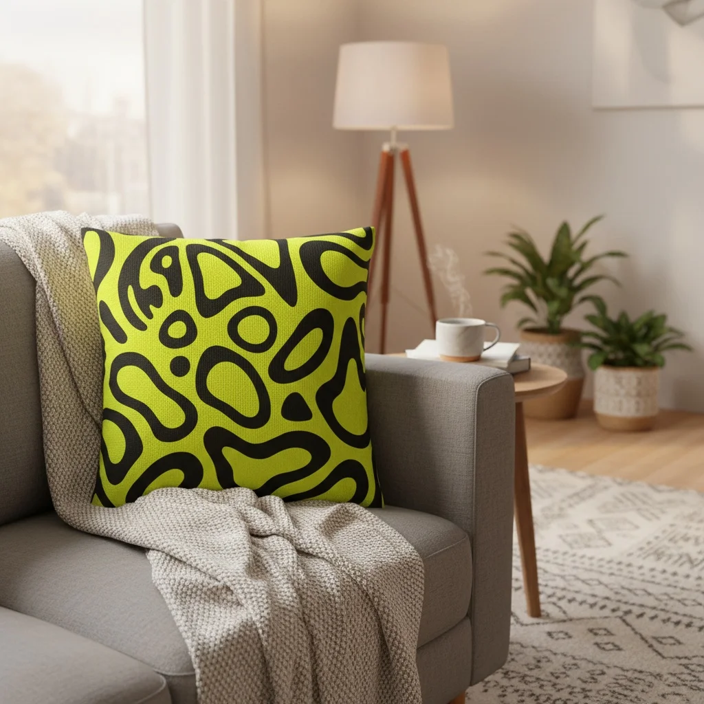 1pc Green Striped 01 Decorative Pillowcase - Bold Lime Green And Black Abstract Pattern, Soft Machine Washable Fabric, Zipper Closure, Insert Not Included, Modern Home Decor for Living Room, Bedroom, Sofa, Living Room Pillowcase, Bedroom Additions
