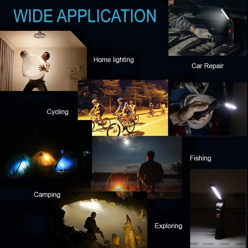 5 Mode Torch USB Rechargeable Work COB Flashlight Built-in Battery 360 Zoom Multi Function Folding LED Lamp Camping Light