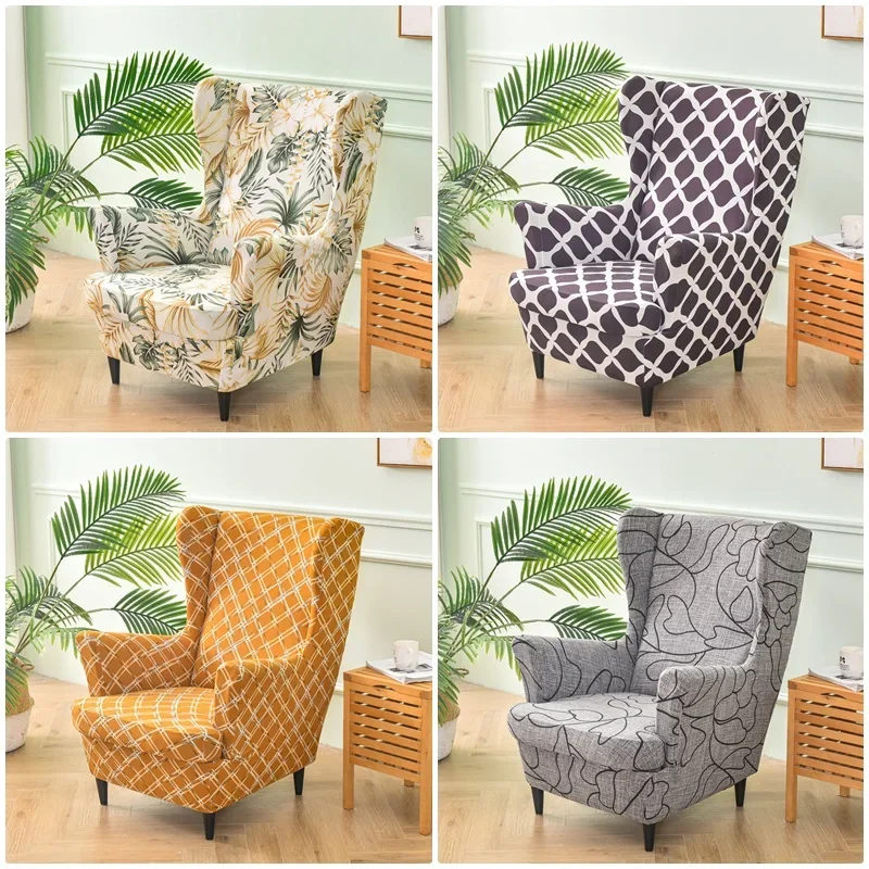 

Wing Chair Slipcovers Stretch Spandex Fabric Wingback Sofa Covers Elastic Printed Armchair Slipcovers with Seat Cushion Case