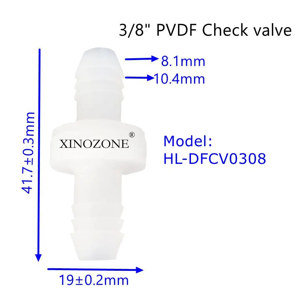 1/4in plastikowy zawór zwrotny zawór ozonowy zapobiegający cofaniu wody membrana OD 6.5mm materiały PVDF HL-DFCV0416
