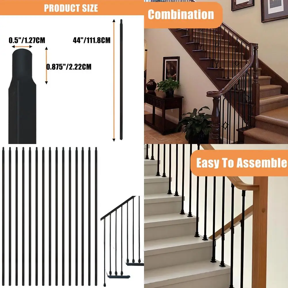 

15-Pack 1/2 x 44 Straight Hollow Iron Balusters, Matte Black Metal Stair Railing