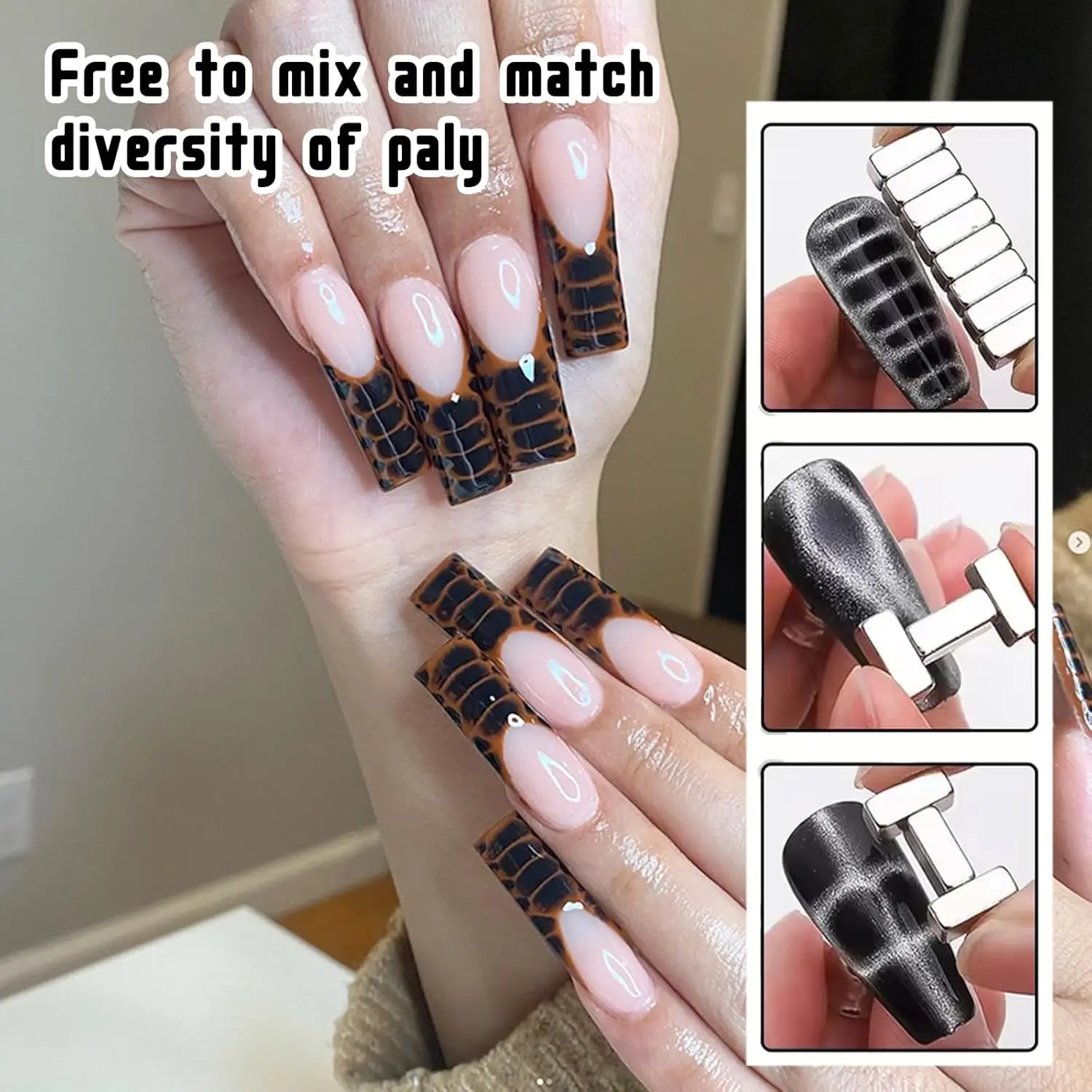 12 stuks Cat-Eye nagelmagneet Rechthoekige nagelmagneet Gel nagellakmagneet Krokodileffect Geschikt voor thuis doe-het-zelf en nagelsalons