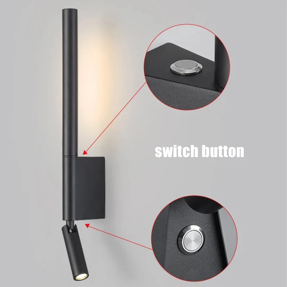 Imagem -04 - Cabeceira Lâmpada de Parede com Interruptor 350 Graus de Rotação Luz de Leitura Minimalista Nordic Quarto de Hotel Ajustável