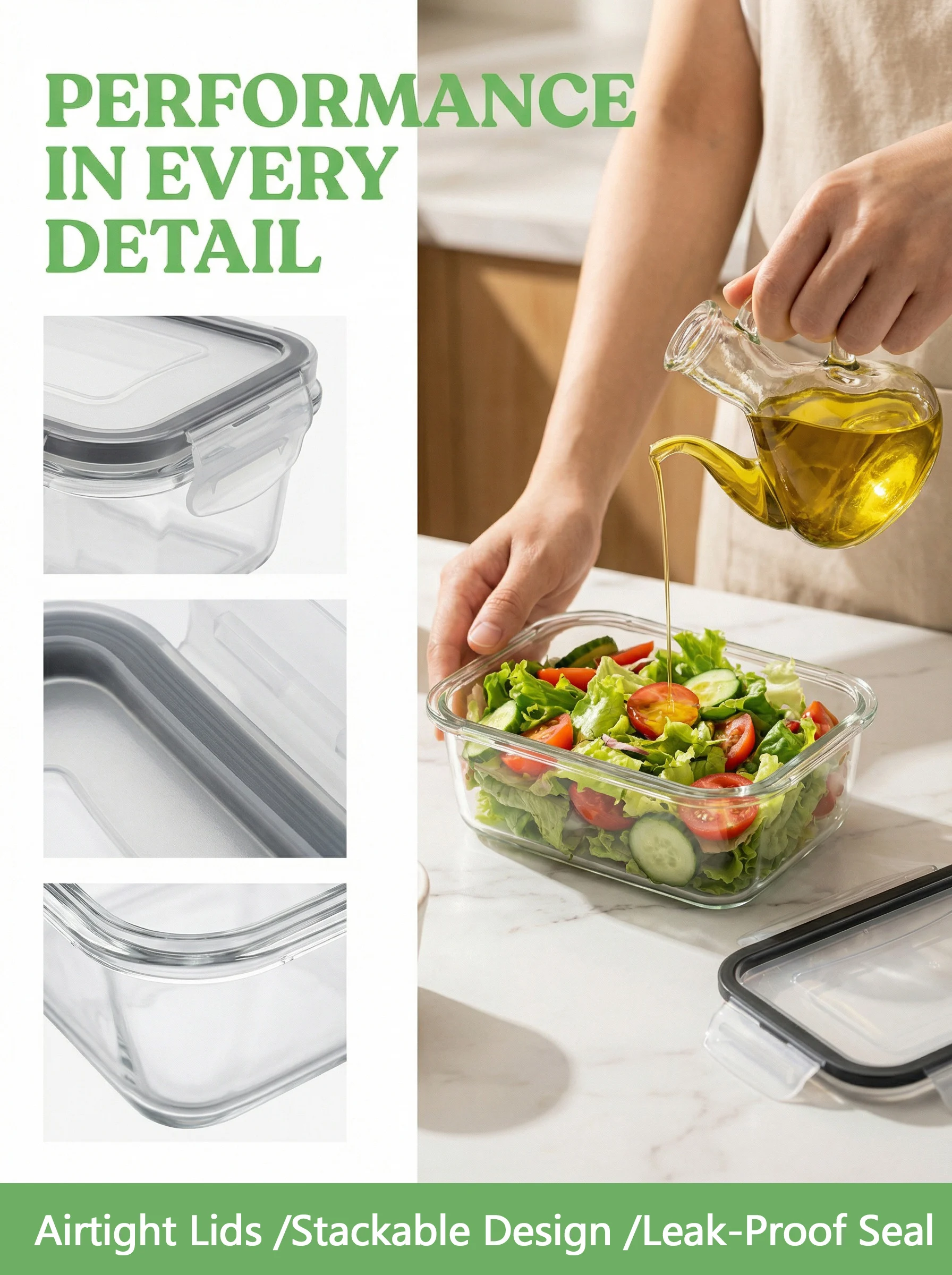 2026 Neues Transparentes Küchen-Lebensmittel-Aufbewahrungsset Mikrowellengeeignet Multifunktionale Plastik-Lunchbox mit Deckel Luftdicht Auslaufsicher – Detail 5