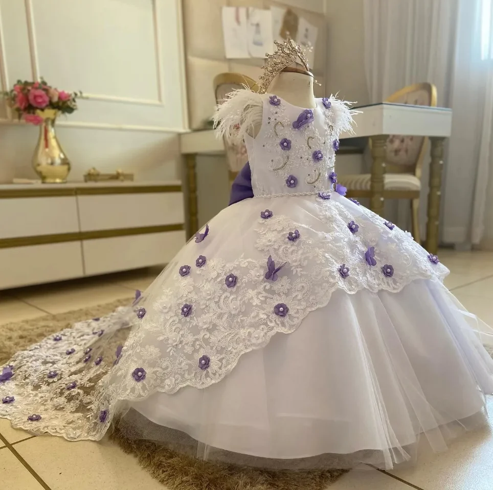 

Flower Girl Dresses For Wedding Party 2024 Customized Fluffy Birthday Gown First Communion Dresses Kid 1-14T