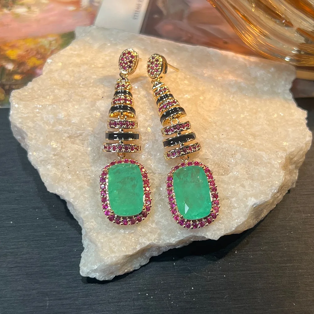 High-end Ice-flower Zircon Earrings Niche Spanish Designer Luxurious Dazzling Accessories Women Banquets