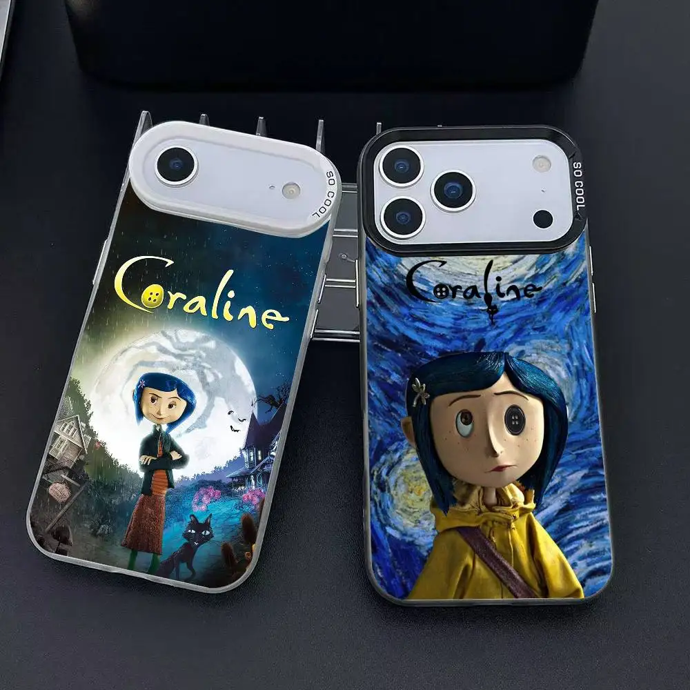 Funda de teléfono de dibujos animados Coraline de película de Anime clásico para iPhone 12 13 14 15 16 17Pro Max Plus, funda protectora para teléfono chapada