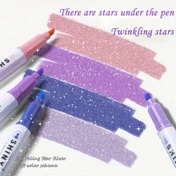 12pcs Glitter Shiny Highlighter Marker pens, colorful Painted Stationery School Supplies, Glitter, Fluorescent & Colored Markers