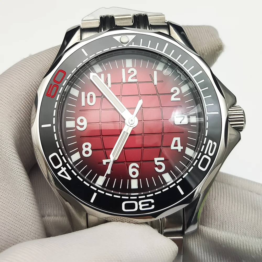 ساعة رجالية شخصية ، الاتصال الهاتفي نمط الأرض الحمراء ، الظهر شفافة ، مضيئة ، الفولاذ المقاوم للصدأ ، مقاوم للماء