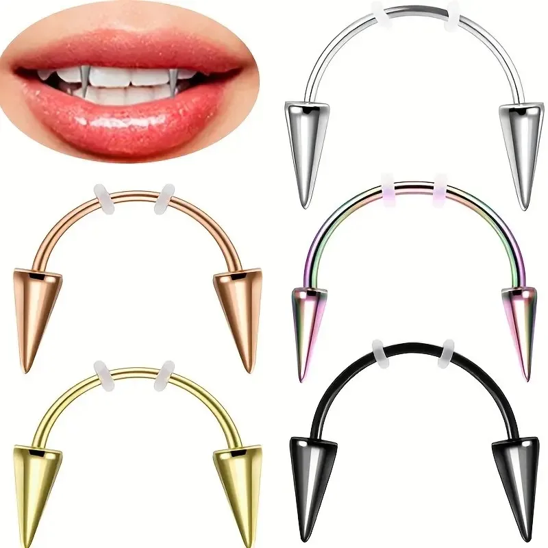 1pcs/5pcs Gothic Vampire Fang Style Stainless Steel Tooth Rings Piercing Jewelry 5 Colors For Women and Men Gift