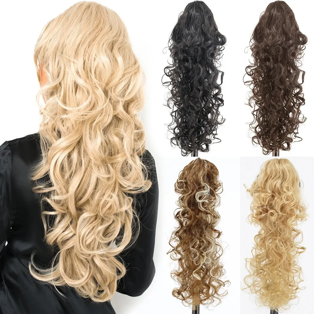 22 بوصة/55 سنتيمتر الاصطناعية مخلب كليب في ذيل حصان وصلات شعر قصيرة مجعد مخلب كليب ذيل حصان للنساء الشعر التمديد هيربيسي