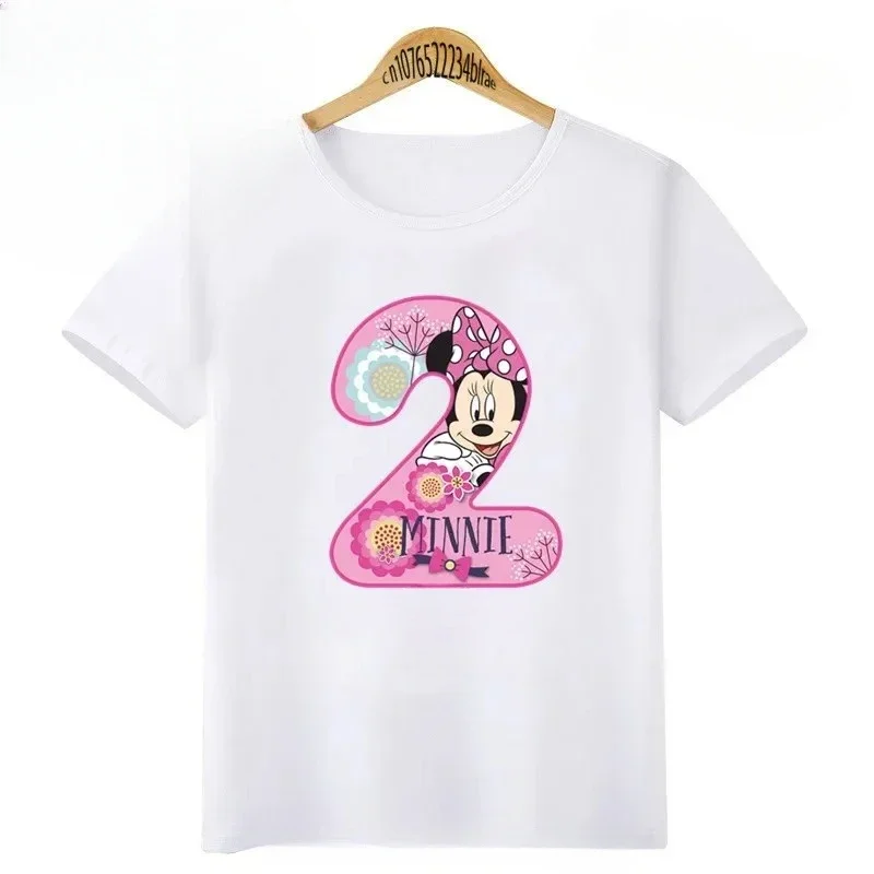 Minnie Mouse Number Bow Graphic Cotton T Shirt Kids Clothes 1 2 3 4 5 6 7 8 9 Years Birthday Baby Tee Girl Child T-Shirt Boy Top