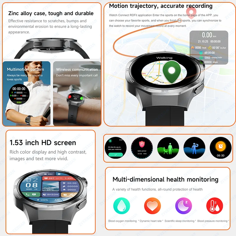 For HUAWEI GT5 PRO Smart Watch Men Watch 4 Pro Upgraded Version GPS Bluetooth Call NFC Heart Rate Waterproof Compass Smart Watch