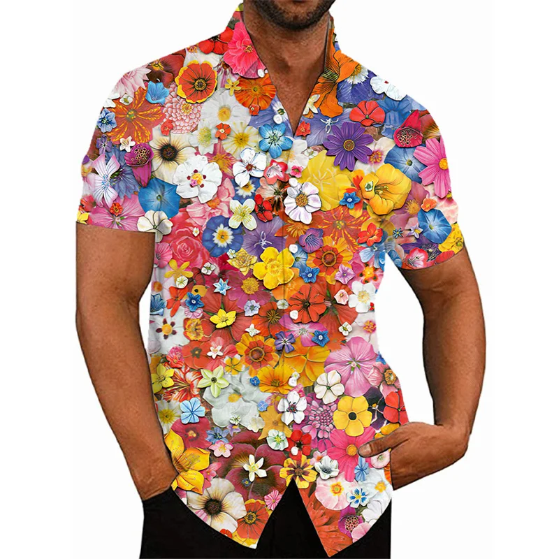 Casual sociale mode Camisa bloemen strak dagelijks Hawaiiaans shirt met korte mouwen voor mannen luxe bloemenpatroon Y2k Harajuku kleding