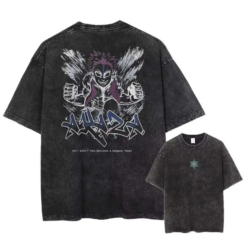 Retro Washed T-shirt Anime Demon Slayer Blade T-shirt Men's T-shirt Summer New Style Unisex Casual T-shirt
