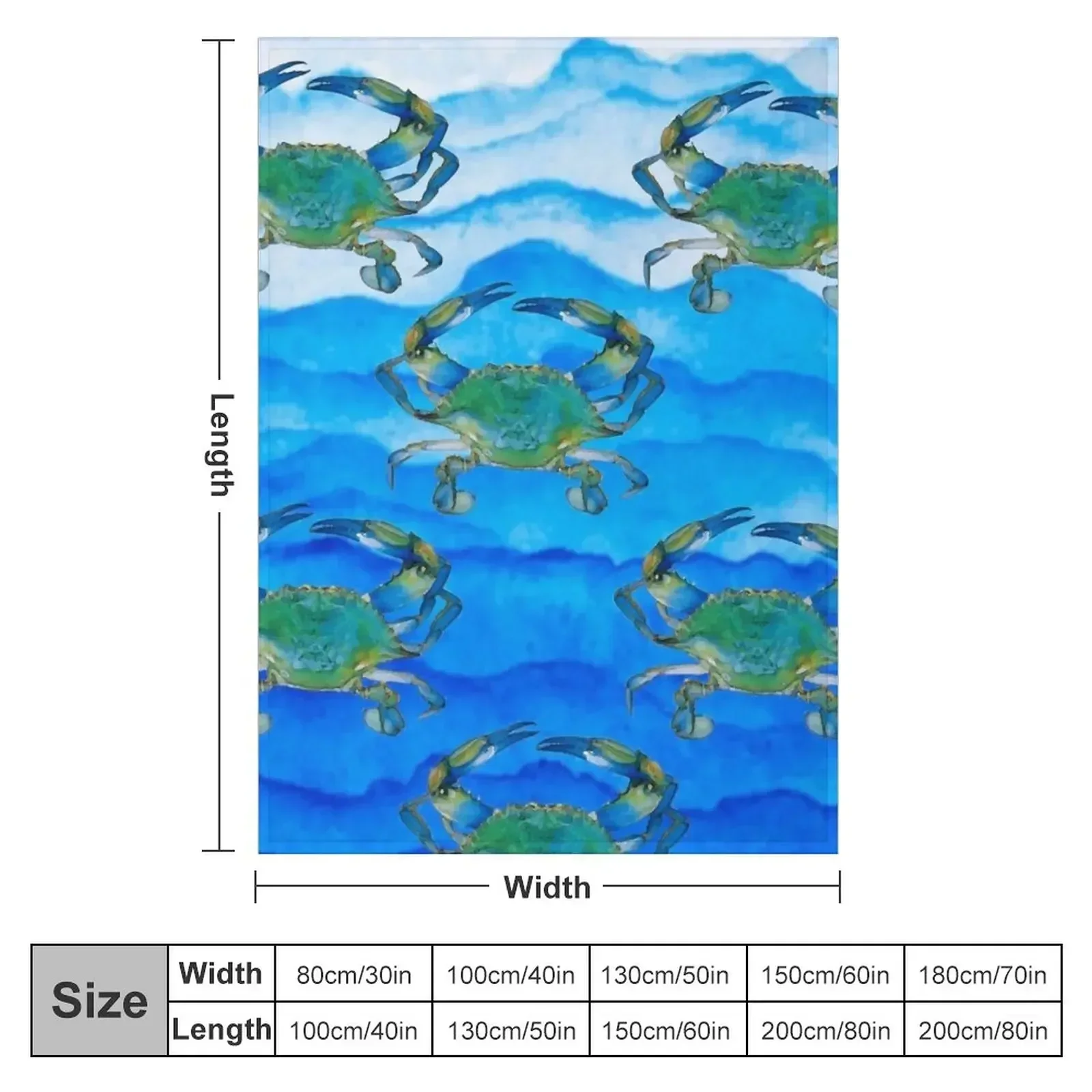 Blue Crab Oil Painting/Water Waves Watercolor Throw Blanket Bed linens Stuffeds Blankets