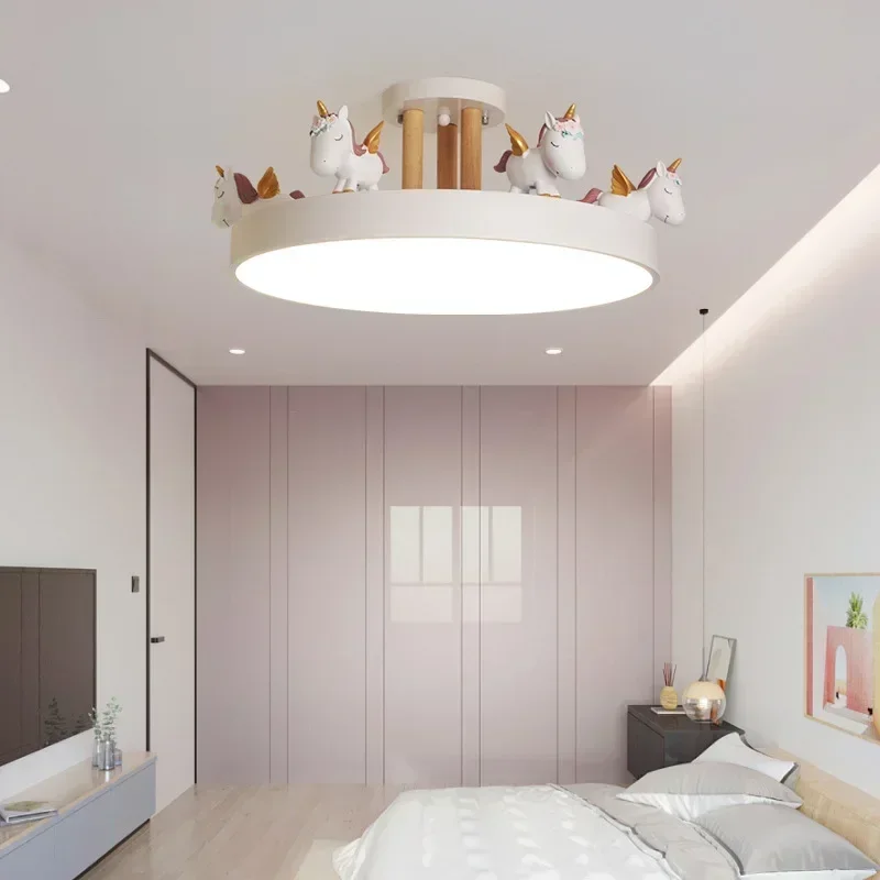 Ceiling Lights Nordic Bedroom Lamps for Children's Room LED Lanterns Cartoon Resin Unicorn Kids Lighting Home Decoration