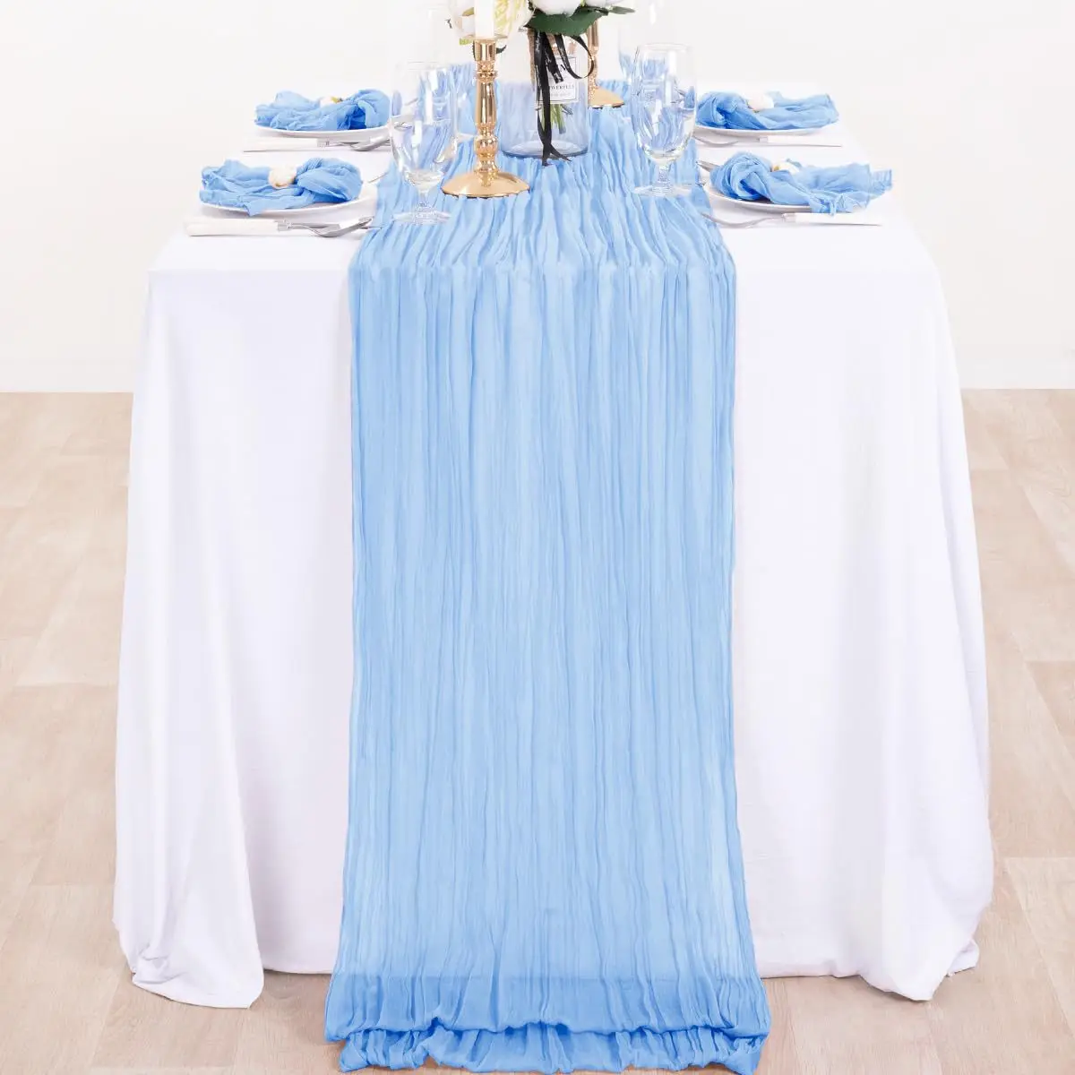 Blue Cheesecloth Table Runner Gauze Tablecloth Vintage Rustic Table Runner Boho Wedding Baby Shoower Christmas Home Decoration