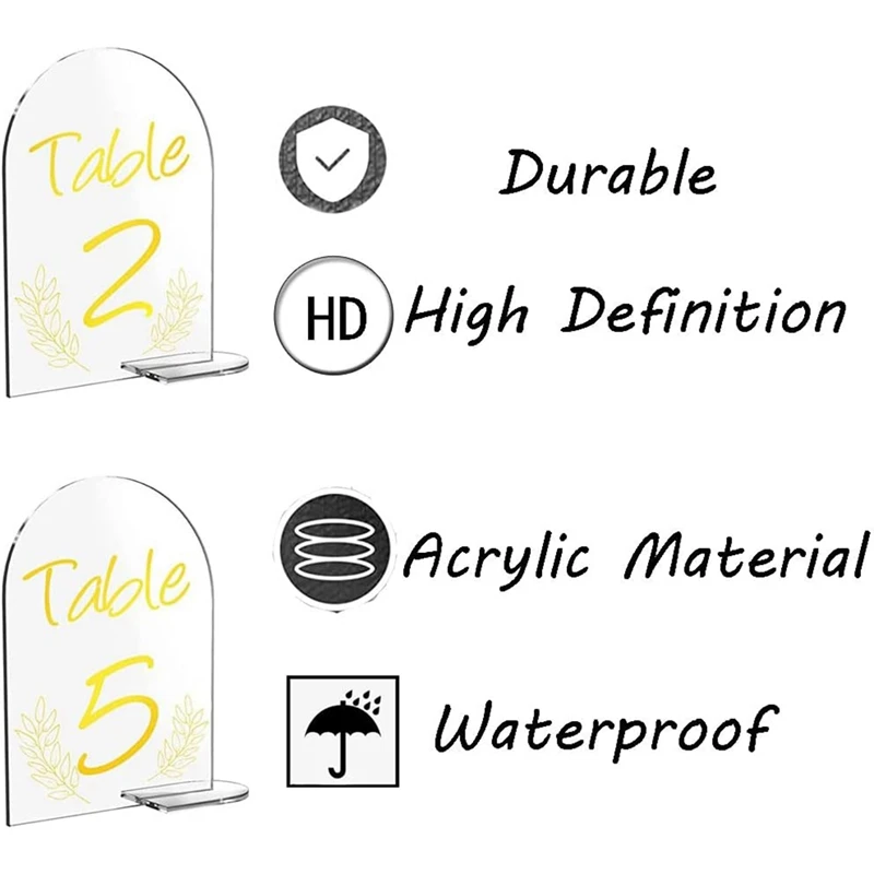 لافتات طاولة أكريليك فارغة مع حوامل ، قوس ذاتي ، أرقام ، استقبال حفلات الزفاف ، حفلة الحدث ، ورقة ، 30 مجموعة