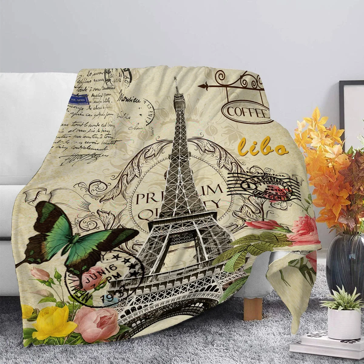 

Eiffel Tower Pattern Flannel Throw Blanket Soft Warm Nice Home Sofa Decor for Kids Adults Travel Gifts Camping Blanket King Size