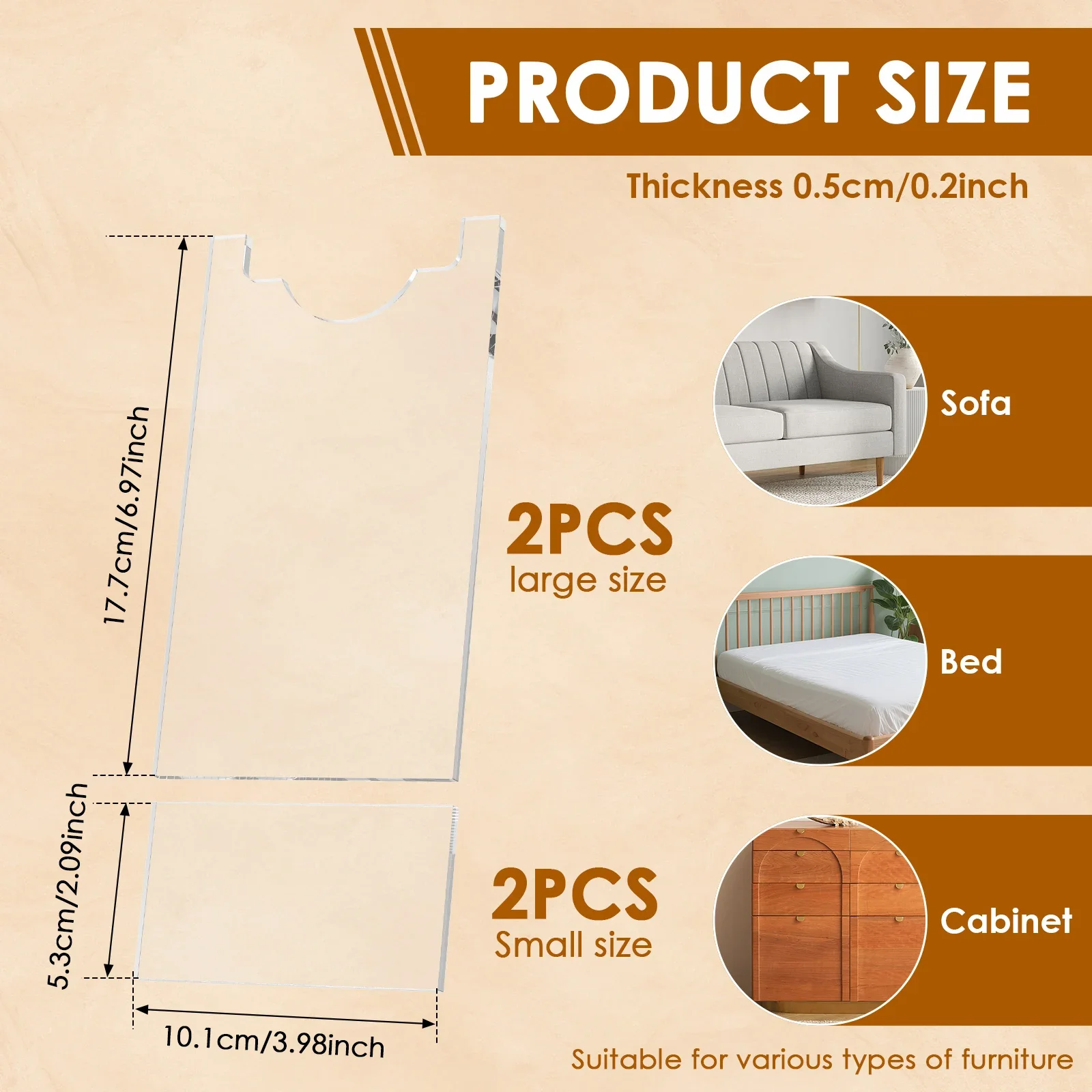 2 قطعة فاصل الأريكة الشفافة سدادات الأثاث الأكريليك حامي الحائط طاولة السرير الأريكة منصات استقرار عدم الانزلاق