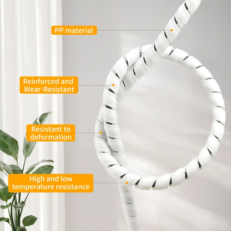 1~10m Black/White 8-20mm Spiral Winding Tube - Flexible Cable Wrap Sleeve Wire Protector for Line Organizer