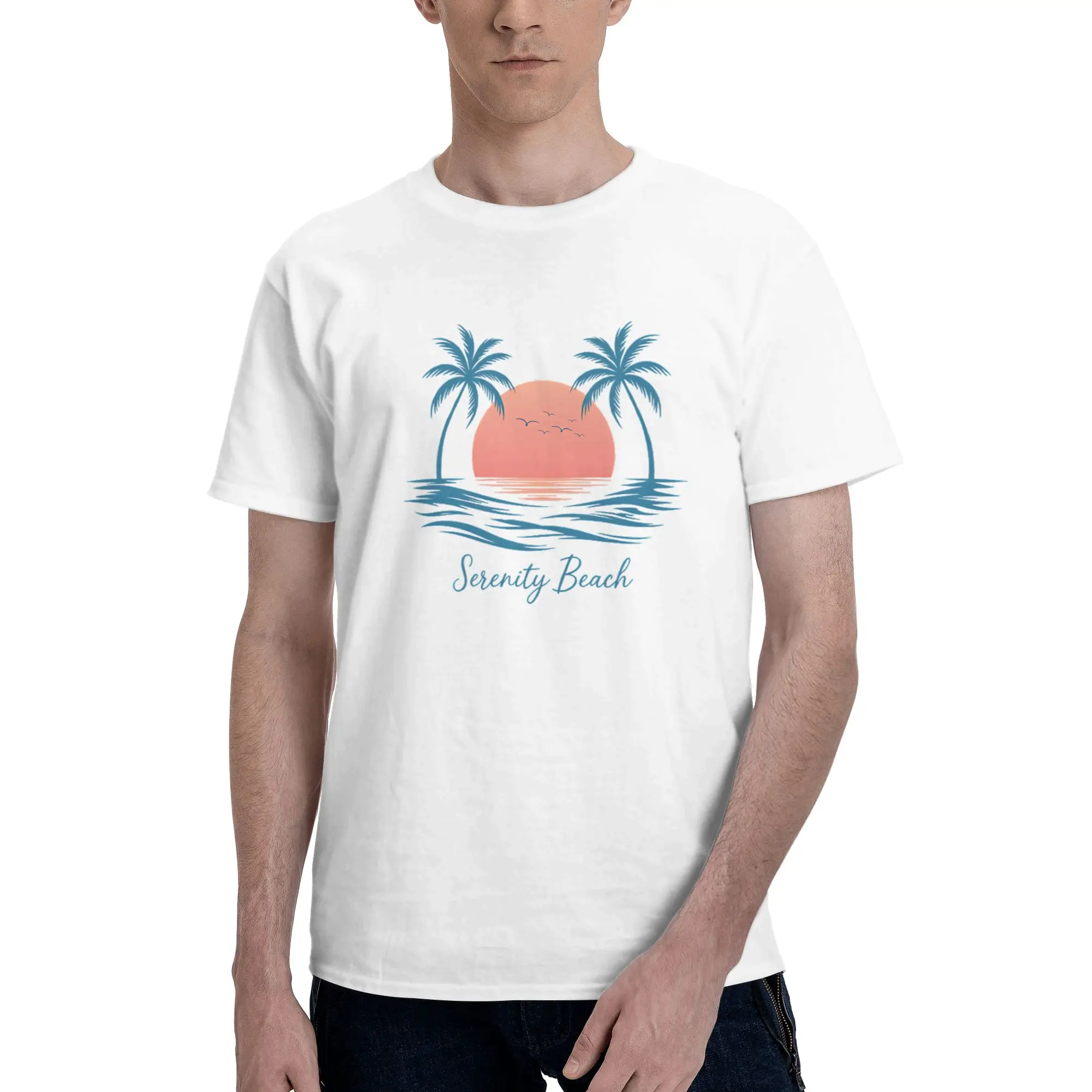 

beach sun Men Short Sleeved T-Shirt Hip Hop Cool Edgy Tee Shirt Premium Quality Pattern Print Graphic Lightweight Ripped Round