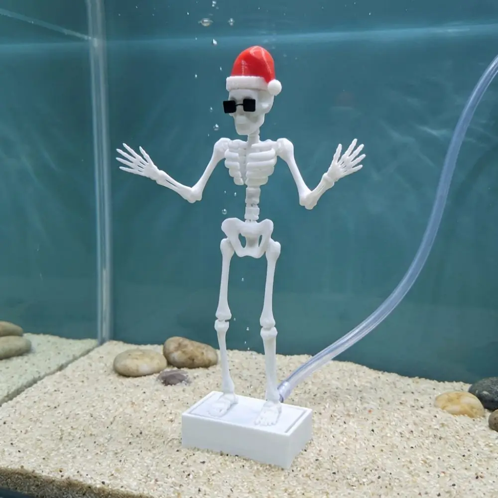 3D Printed Christmas Dancing Skeleton Aquarium Bubbler Wear Hat Sunglasses Air Driven Dynamic Skeleton Bubbler with Air Tube