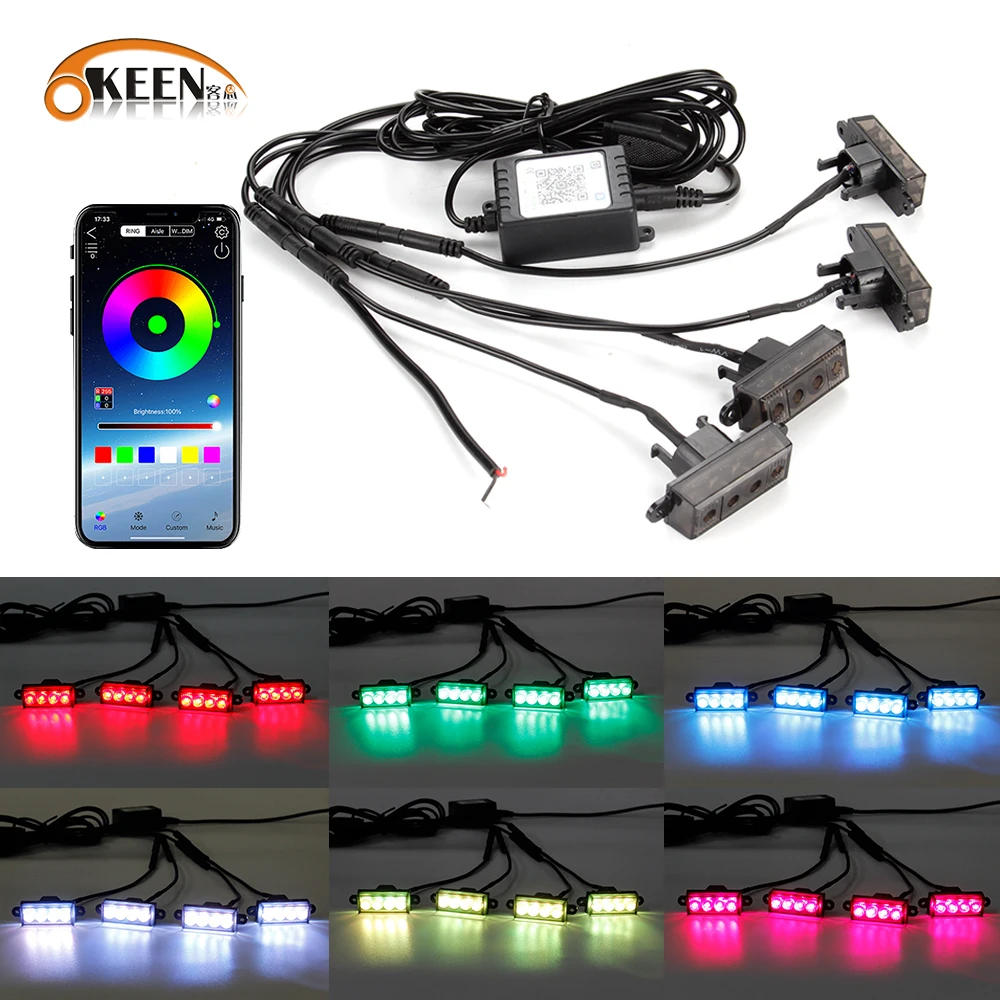 

OKEEN 4Pcs LED Car Front Grille Lights For Tacoma Universal With App Control Auto DRL RGB Daytime Running Lamp Car Accessory 12v