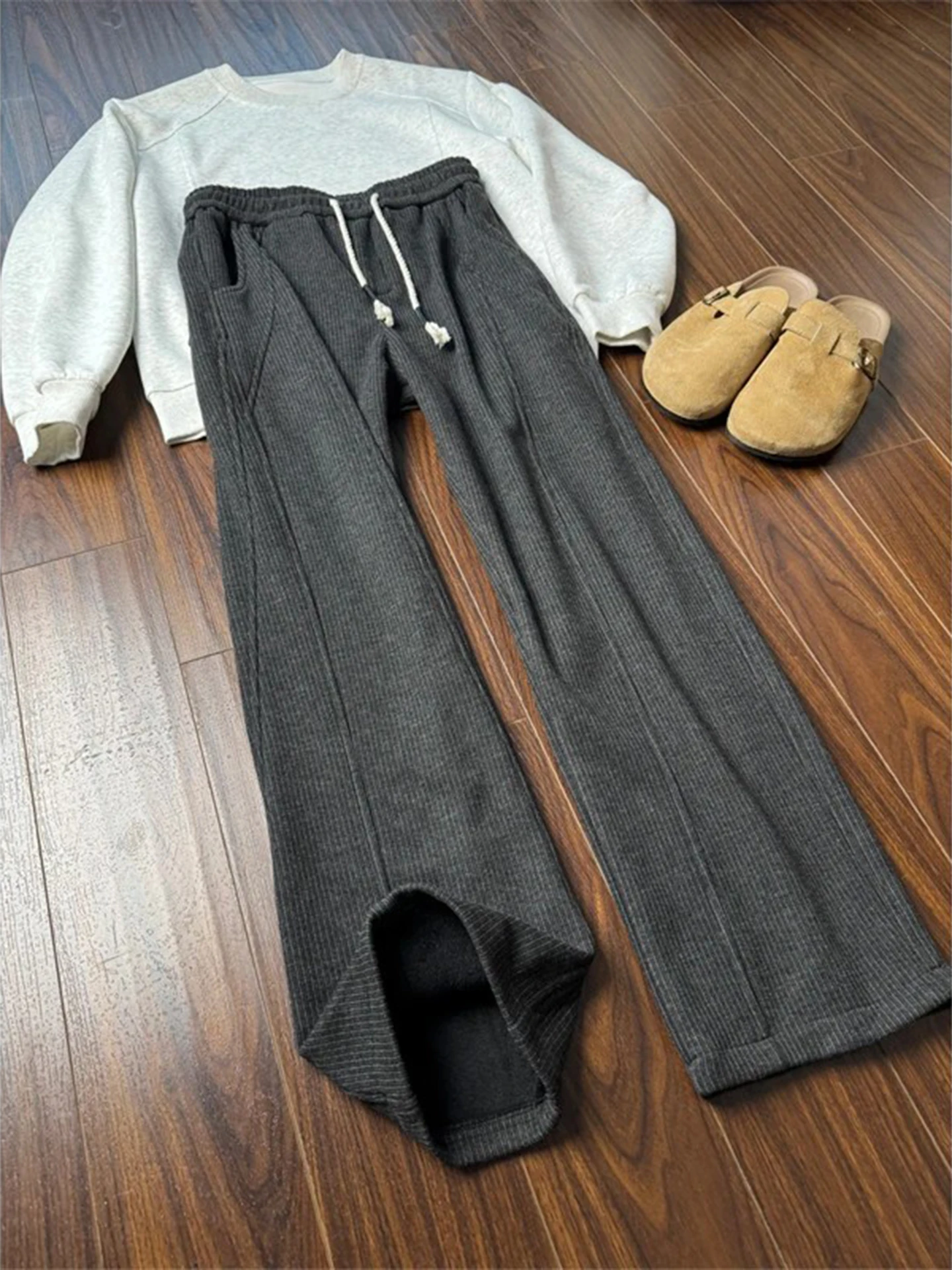 

Мужские вельветовые брюки American Sle, свободные прямые спортивные штаны с подкладкой, драпированные, с вырезом «нож», повседневные