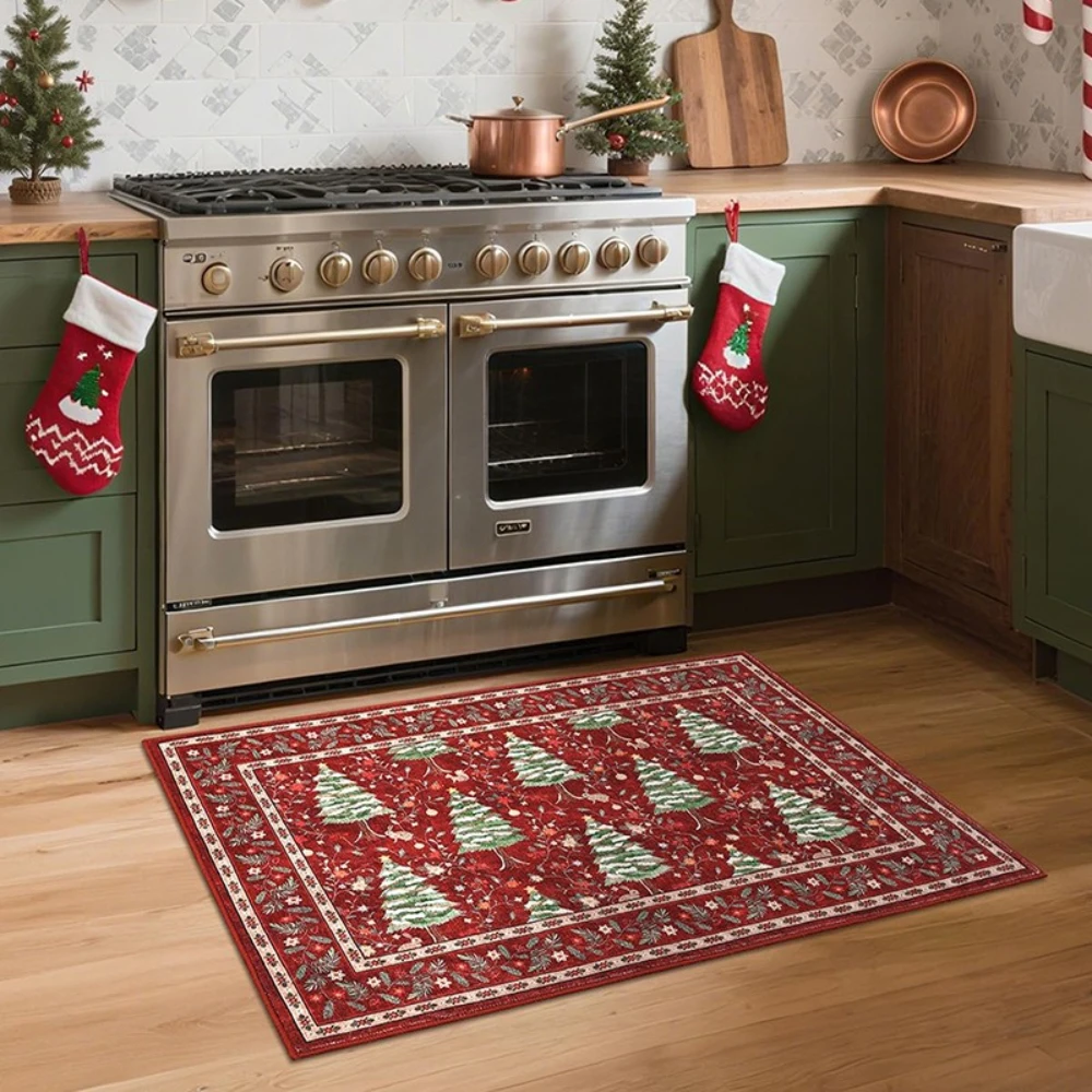 

Indoor Small Kitchen Anti-slip Carpet Soft Bathroom Carpet Red Christmas Door Mat for Bed Front Door Behind Front Door Bathroom