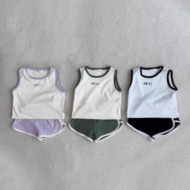 

2026 Summer New Baby Sleeveless Clothes Set Infant Boy Letter Print Vest + Shorts 2pcs Suit Cotton Toddler Girls Thin Outfits