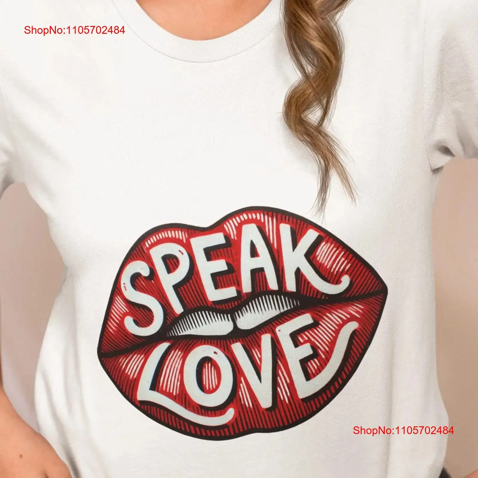 Red Lips Speak Love Novelty T Shirt Hand Drawn Artistic Expression Unique Message Top for Her Him vintage Washed Casual