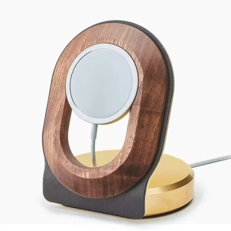 Simple Wireless Phone Charging Stand Natural Walnut Magnetic Stable Smooth Polished Safe To Touch Solid Durable Base